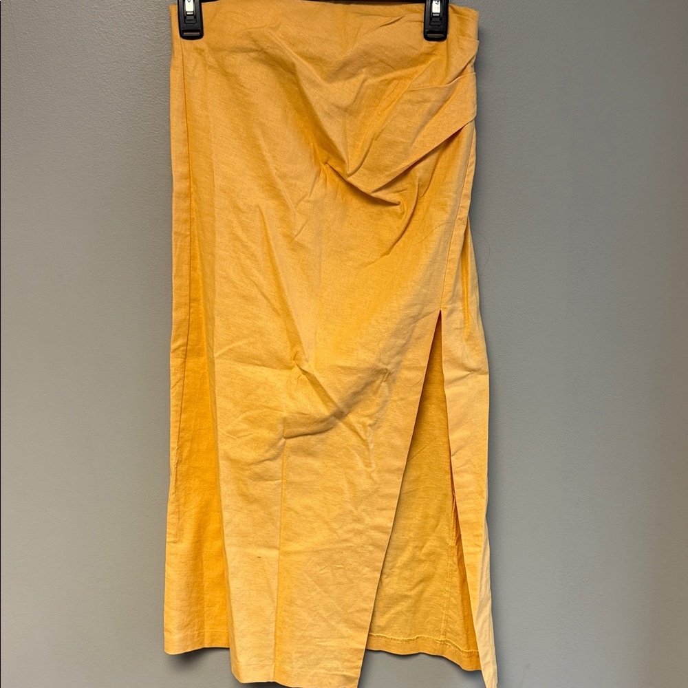 Zara Linen Blend Midi Skirt Medium Yellow Wrap Style Summer